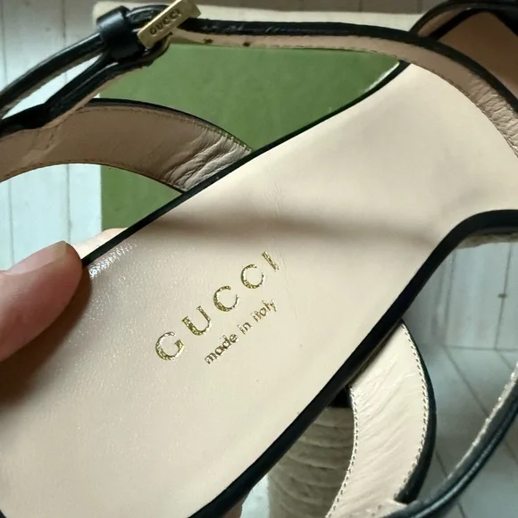 Gucci Nappa Matelasse GG Marmont Platform Espadrille Wedges Black Sz 41.5 / 11.5 - Picture 10 of 11